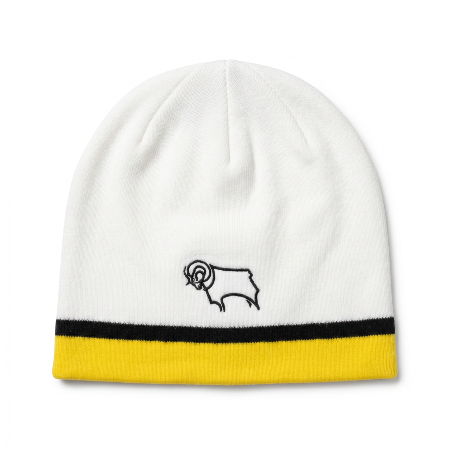 Derby County White Skull Uncuffed Beanie front view
