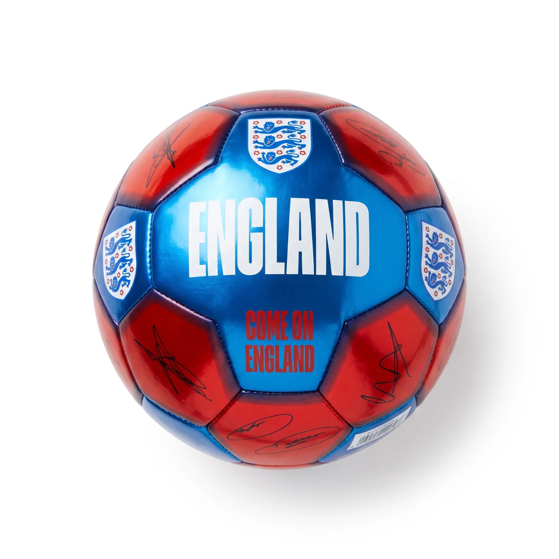 England signature size 5 football in red and blue with Three Lions crest