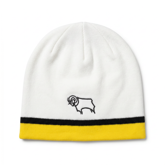 Derby County White Skull Uncuffed Beanie front view