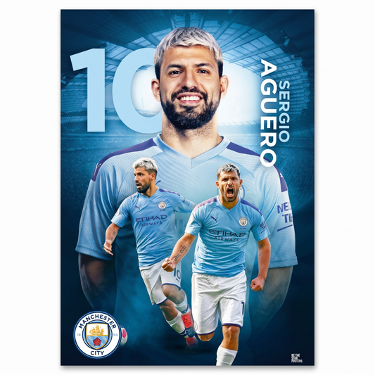Manchester City 2019-20 Sergio Aguero A2 Poster - front