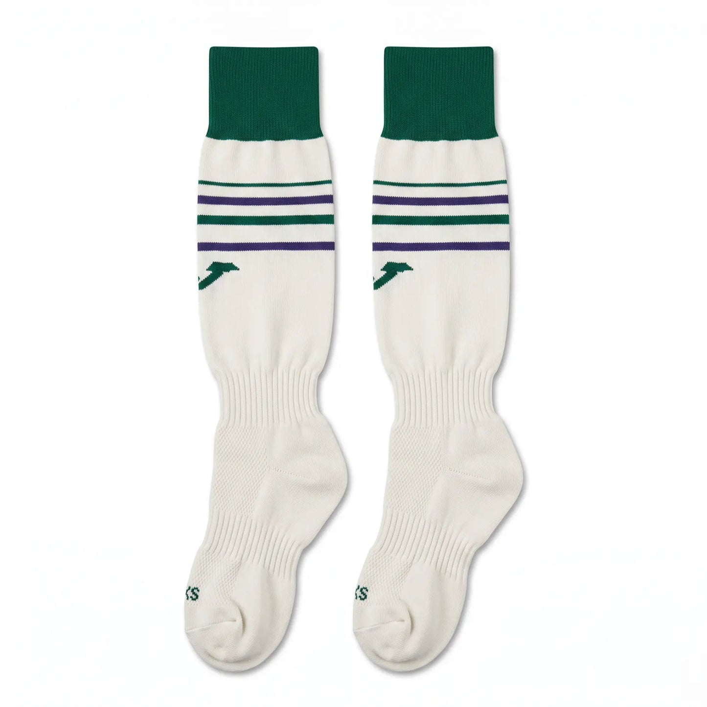 Hibernian 2023/24 third socks off-white with green and purple stripes