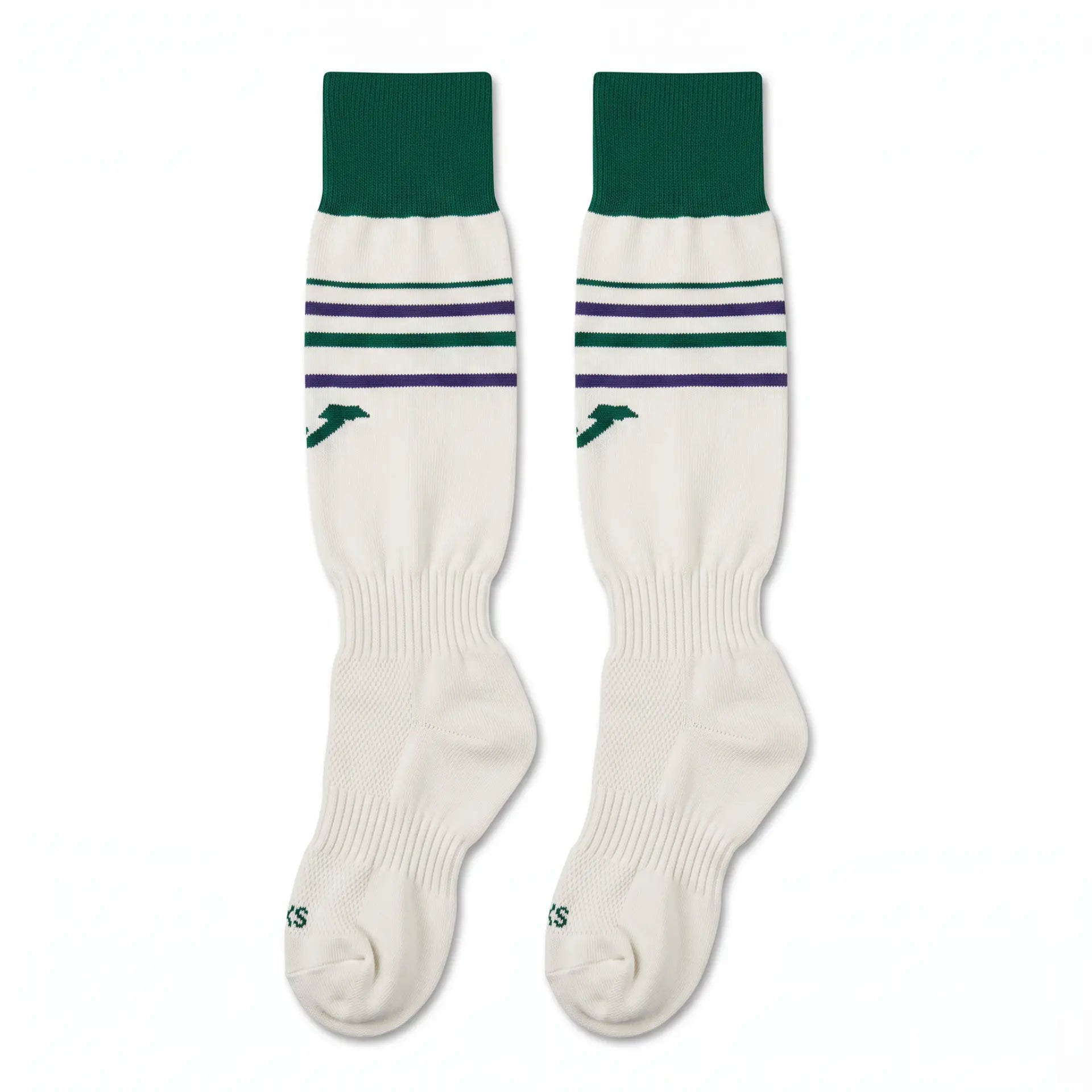 Hibernian 2023/24 third socks off-white with green and purple stripes