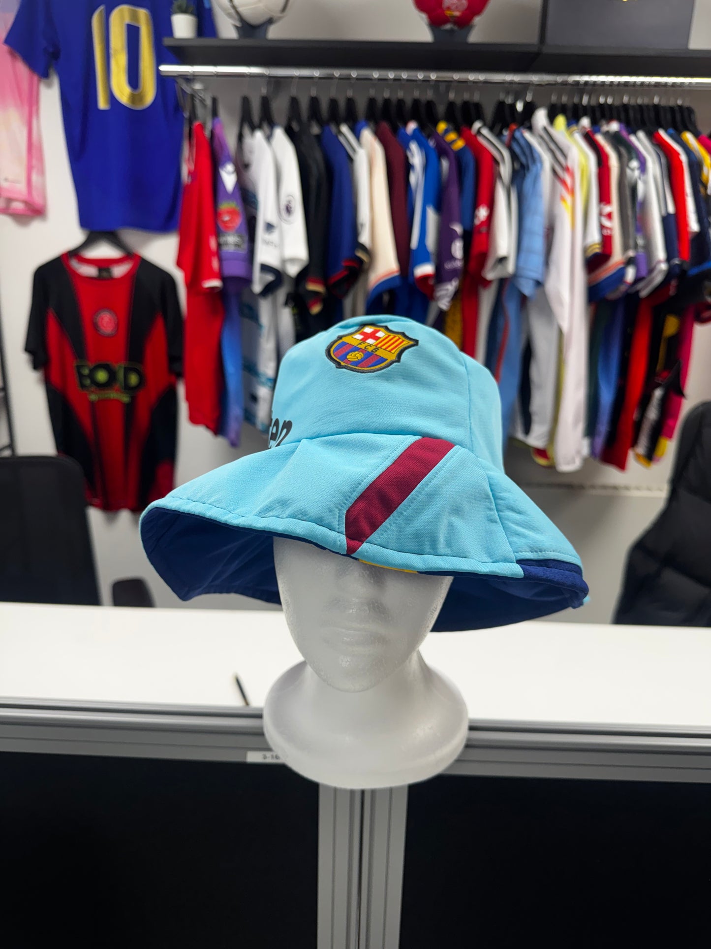 Upcycled Barcelona "Messi" Football Shirt Bucket Hat - Reversible