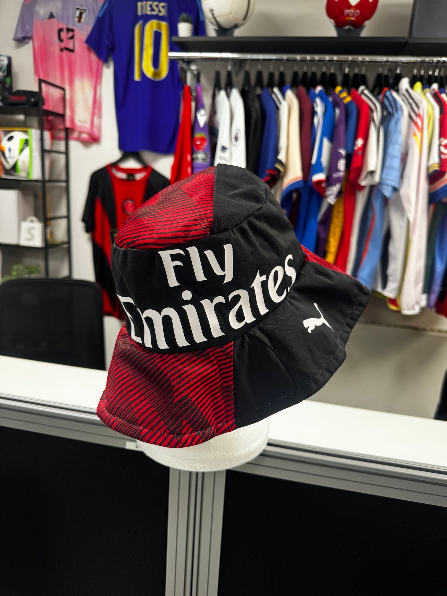 Upcycled AC Milan Football Shirt Bucket Hat - Reversible