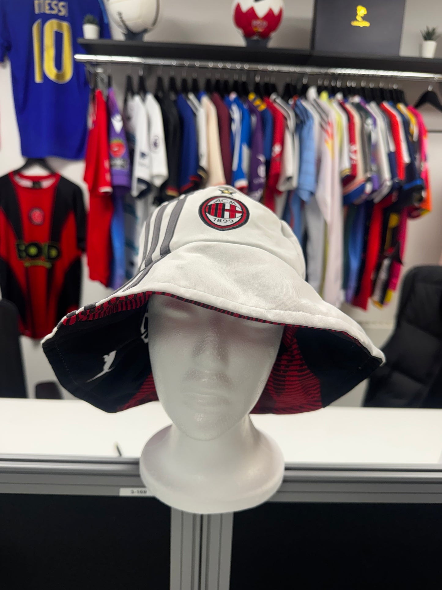 Upcycled AC Milan Football Shirt Bucket Hat - Reversible