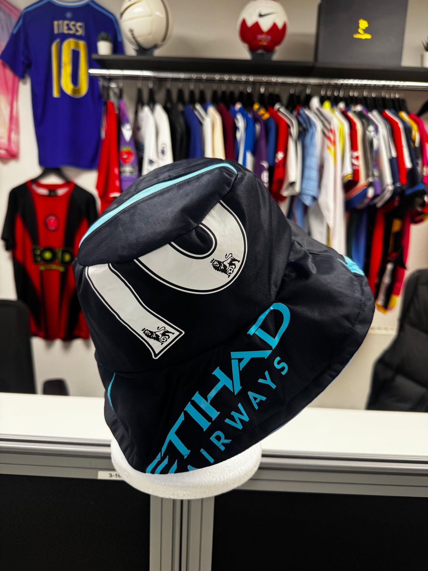 Upcycled Manchester City "Aguero" Football Shirt Bucket Hat - Reversible