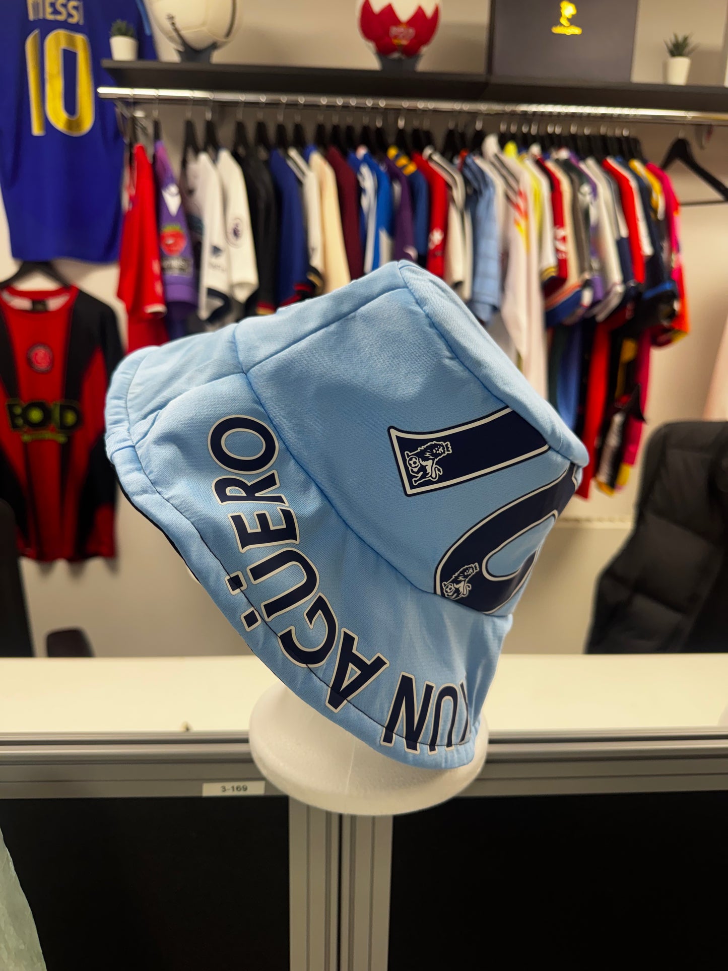 Upcycled Manchester City "Aguero" Football Shirt Bucket Hat - Reversible