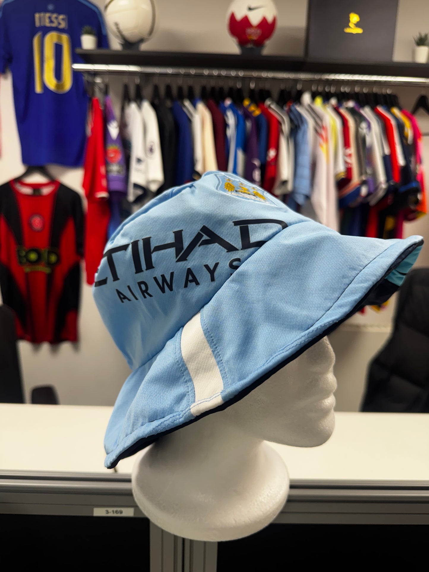 Upcycled Manchester City "Aguero" Football Shirt Bucket Hat - Reversible